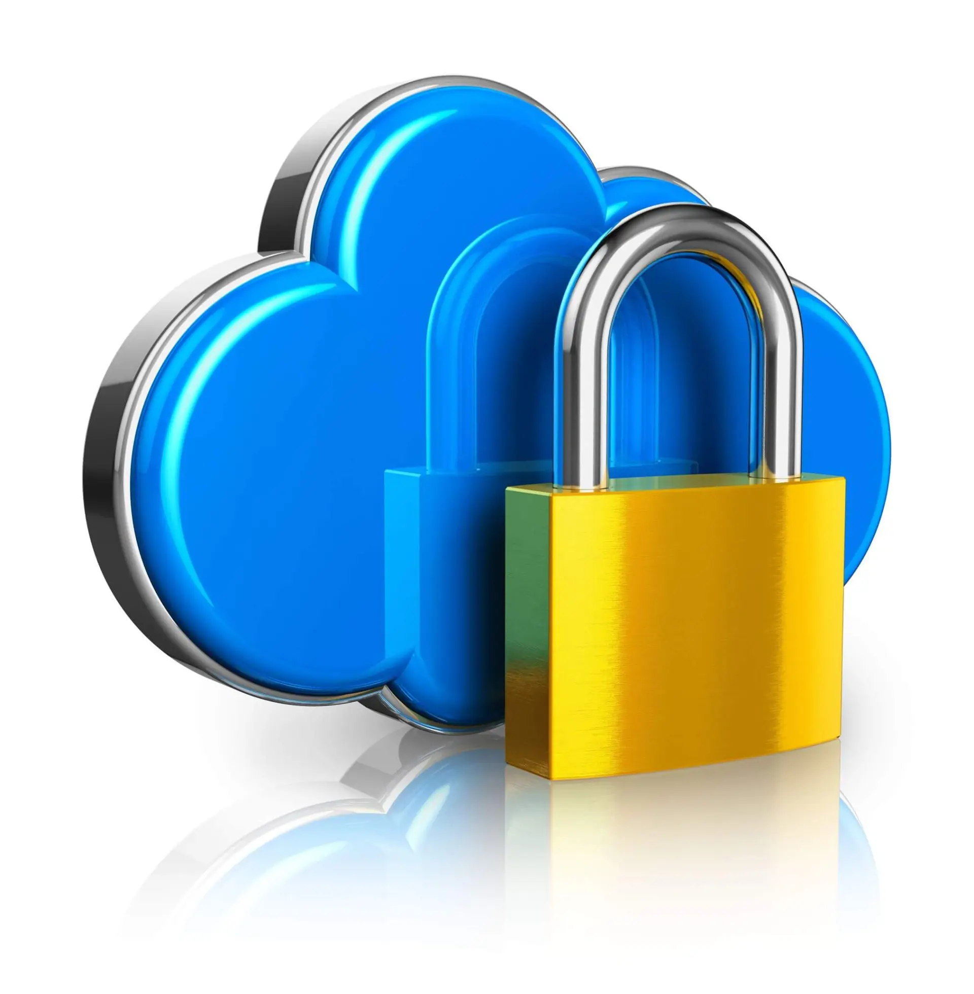 A blue cloud icon with a gold padlock in front of it, a symbol of a secure virtual server