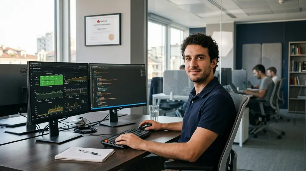 Un sistemista certificato Rackone al lavoro su un cluster Proxmox