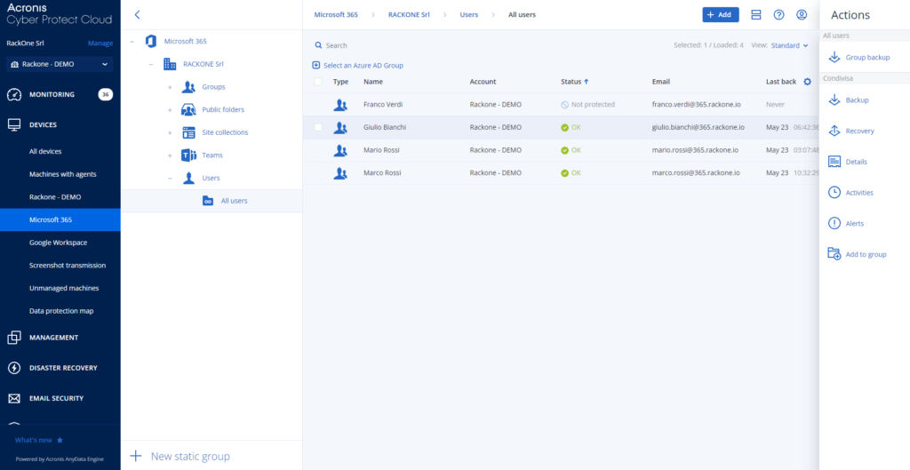 backup microsoft 365 dashboard